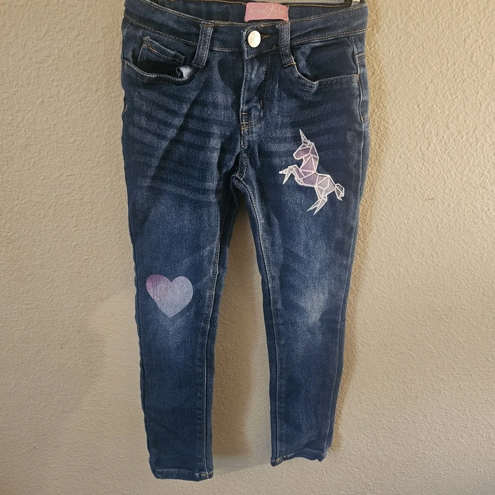 Freestyle Kids Jeans with Unicorn and Heart - Blue - Picture 1 of 14
